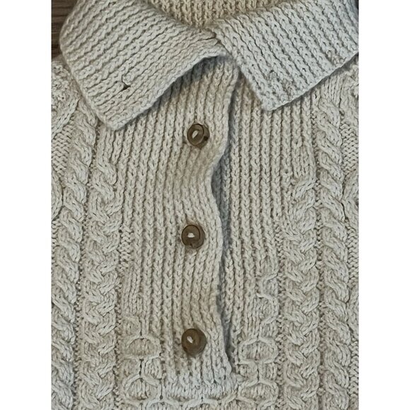 Vintage Gene of Donegal Irish Fisherman Sweater Cream Cable Knit Wool M Womans - Picture 3 of 9